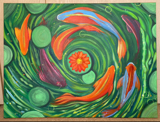 Koi Acrylic Painting 30x40”